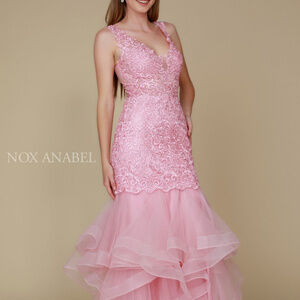 Beaded and Lace Bodice Long Prom Dress A059